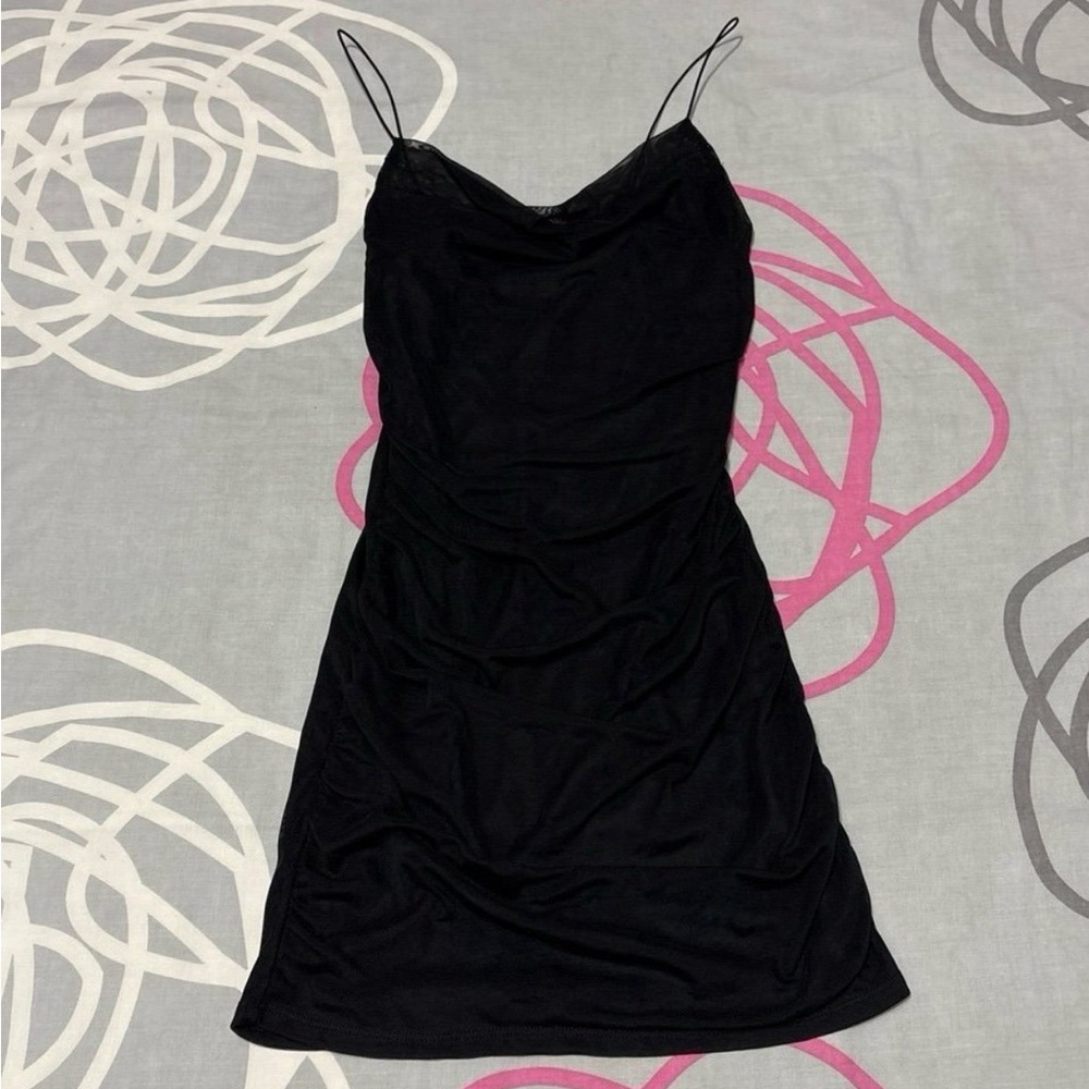 Wild Fable Black Ruched Mesh Bodycon Dress